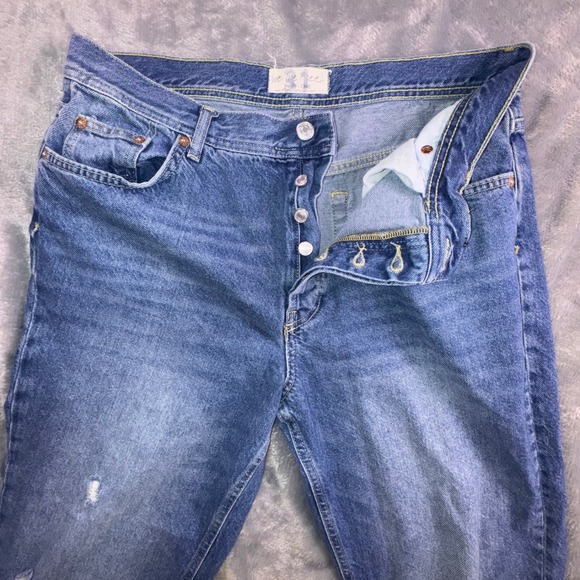 We‎ The Free People Maggie Mid Rise Jeans Raw Hem Women's 31 Stretch 32x25 Loose - Picture 8 of 13